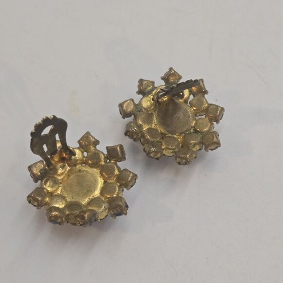 Vintage Made In Austria Blue Rhinestone Brooch Pin Earring Set Aurora Borealis - Picture 6 of 9